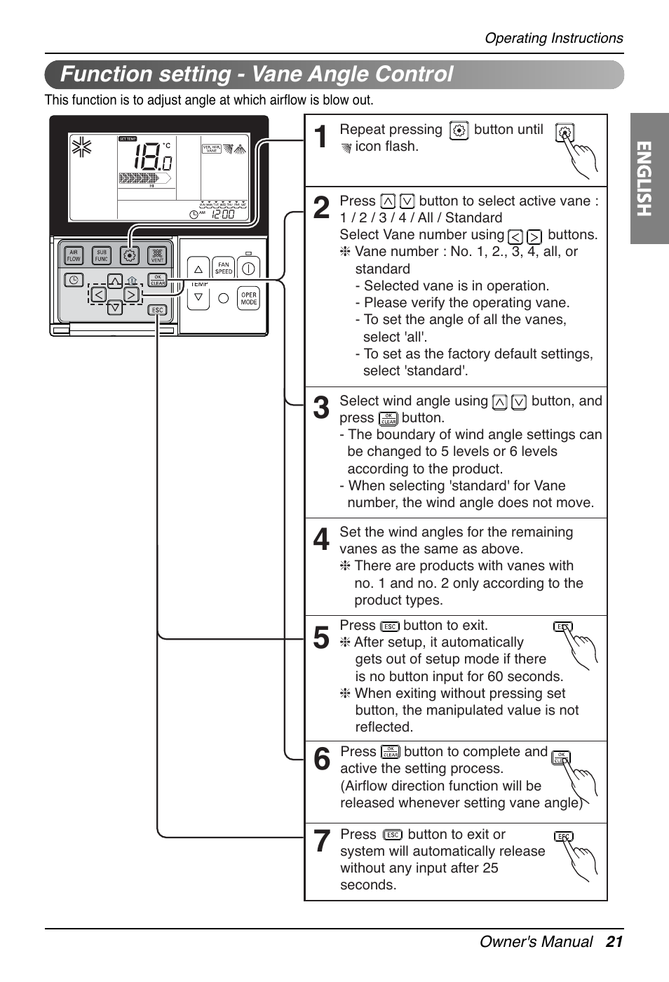 Function setting - vane angle control | LG UT30 User Manual | Page 21 / 304