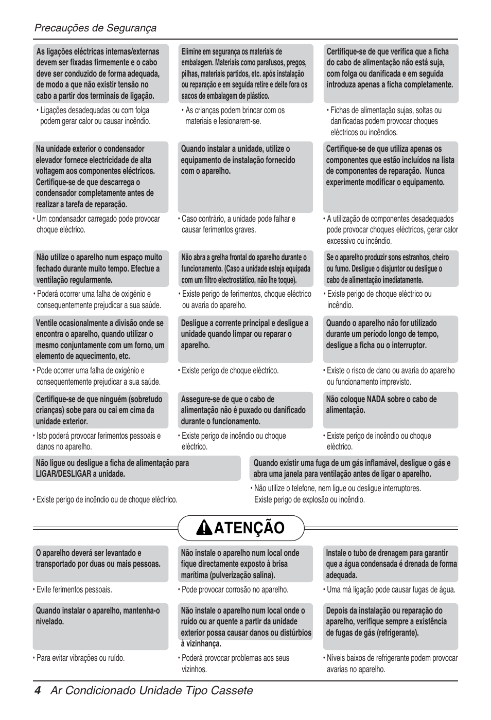 Atenção, 4 ar condicionado unidade tipo cassete | LG UT30 User Manual | Page 232 / 304