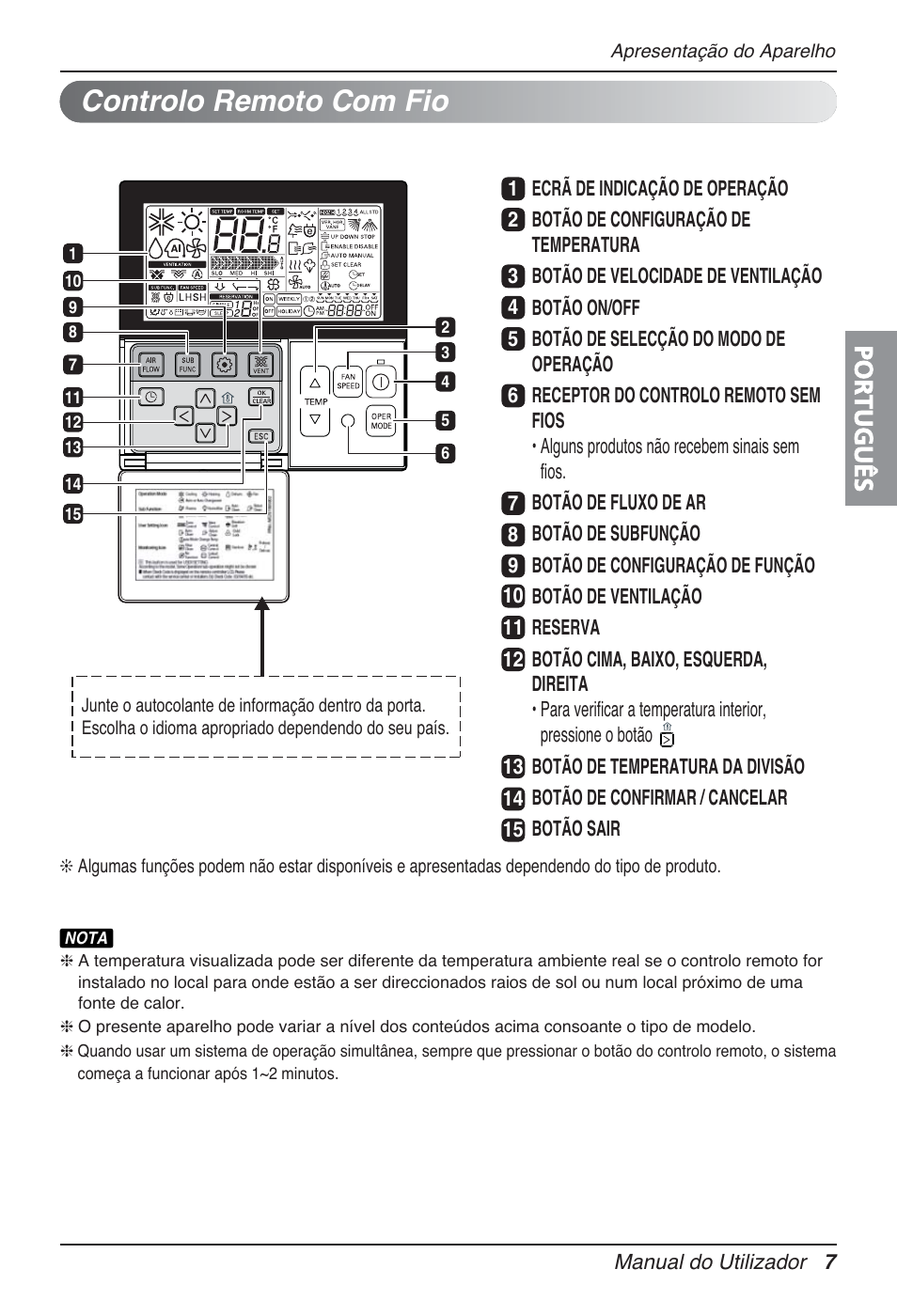 Controlo remoto com fio, Português | LG UT30 User Manual | Page 235 / 304