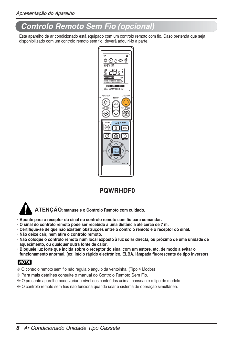 Controlo remoto sem fio (opcional), Pqwrhdf0 | LG UT30 User Manual | Page 236 / 304