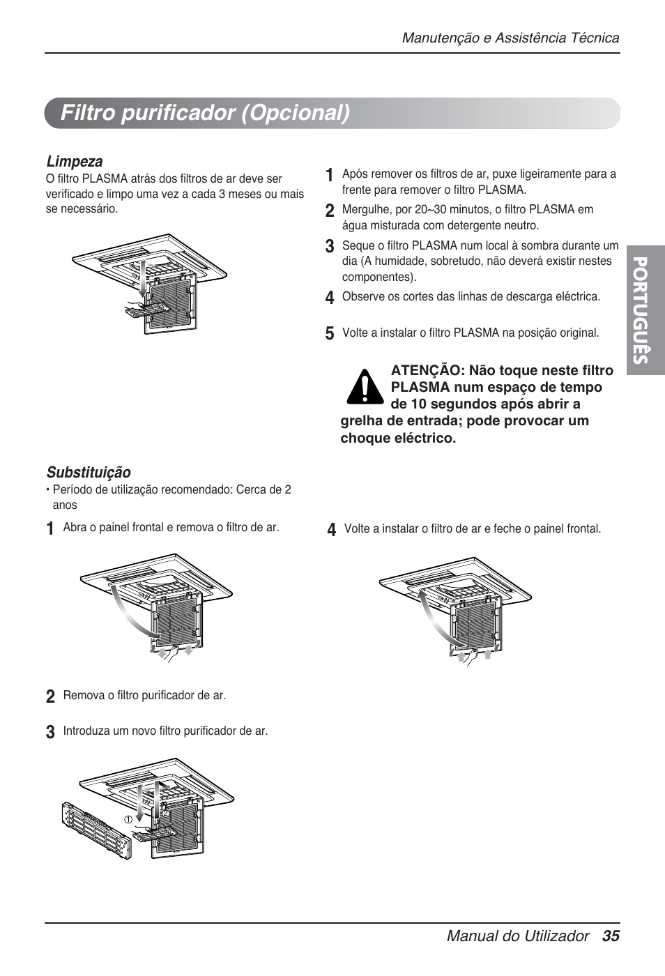 Filtro purificador (opcional), Português | LG UT30 User Manual | Page 263 / 304