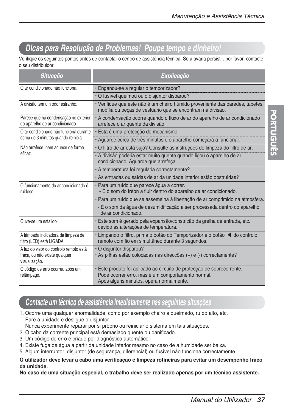 Português, Manual do utilizador 37 | LG UT30 User Manual | Page 265 / 304