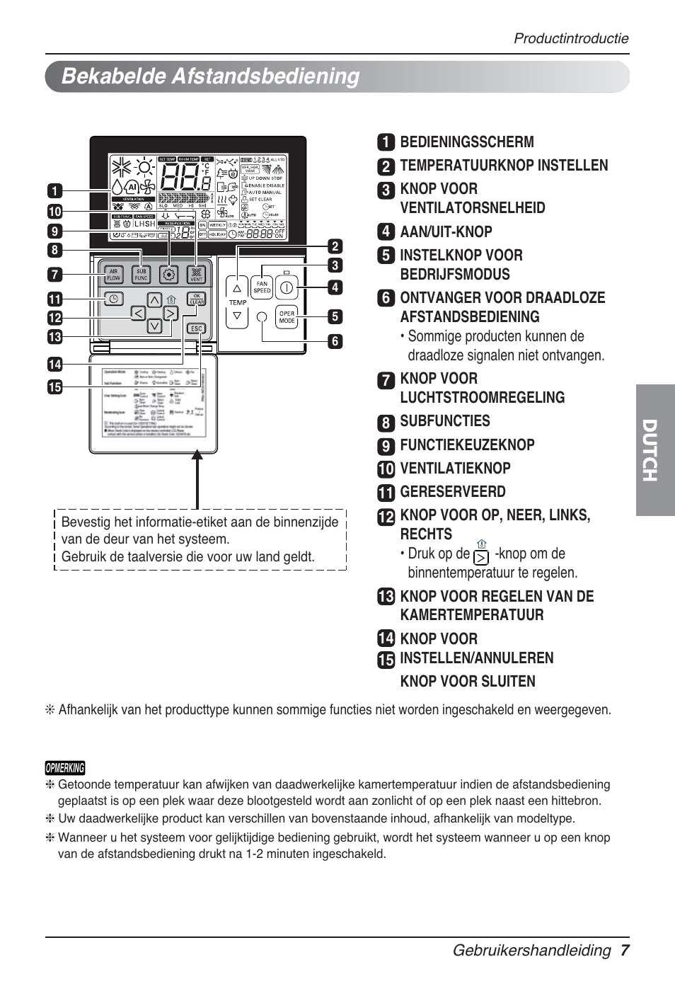 Bekabelde afstandsbediening, Dutch | LG UT30 User Manual | Page 273 / 304