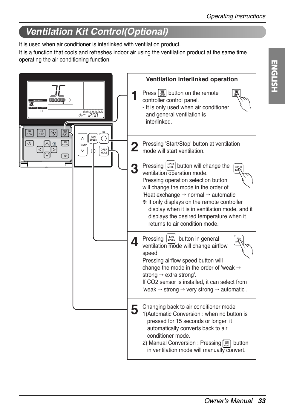 Ventilation kit control(optional) | LG UT30 User Manual | Page 33 / 304