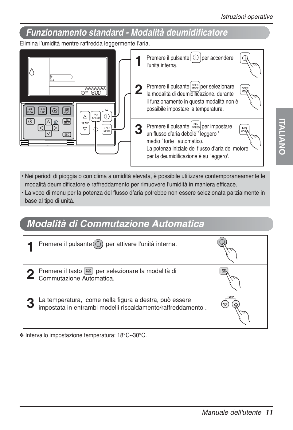 Modalità di commutazione automatica, Funzionamento standard - modalità deumidificatore | LG UT30 User Manual | Page 49 / 304