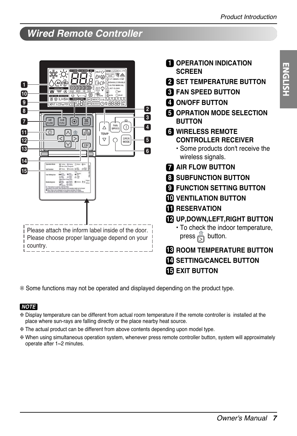Wired remote controller, English | LG UT30 User Manual | Page 7 / 304
