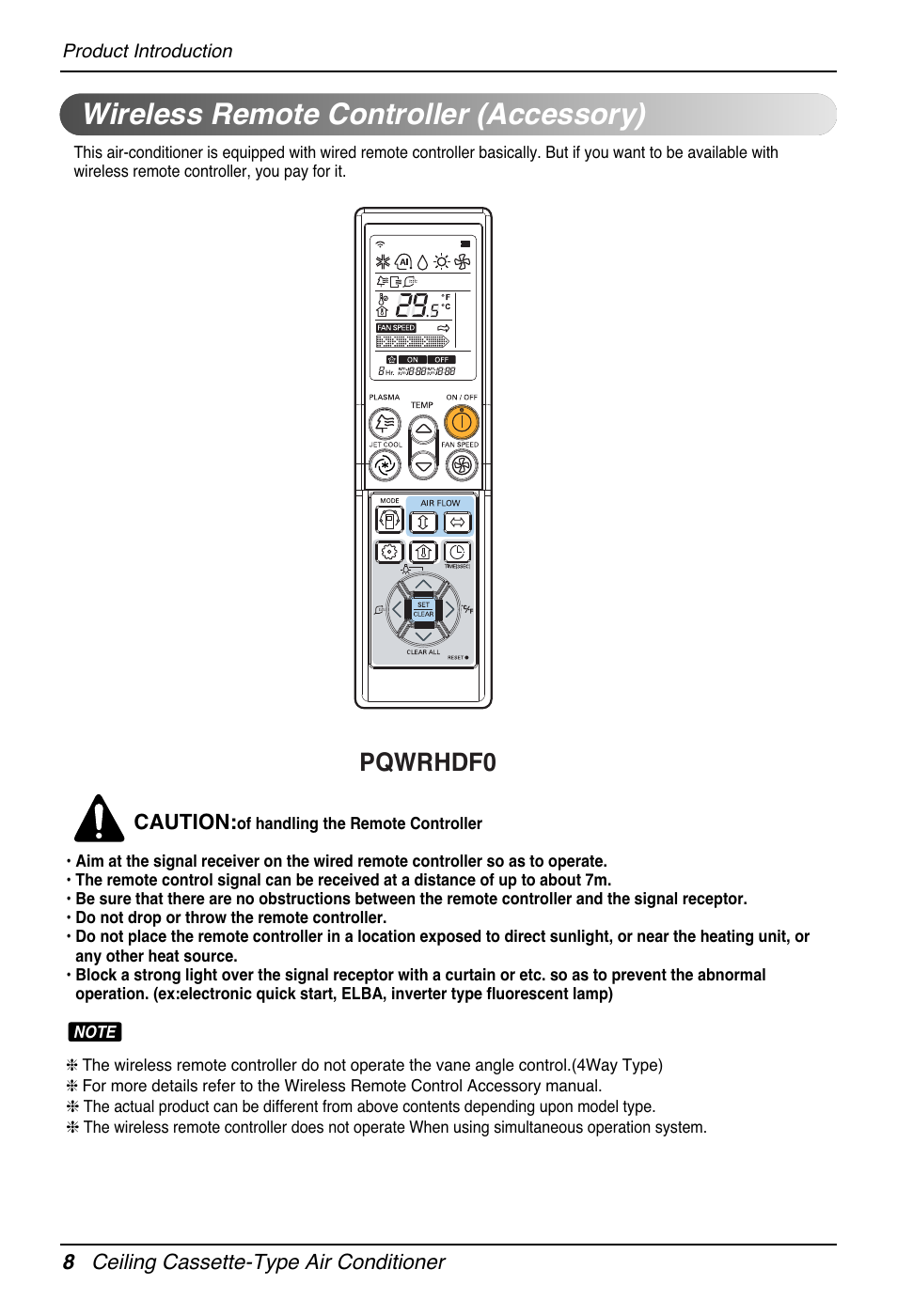 Wireless remote controller (accessory), Pqwrhdf0 | LG UT30 User Manual | Page 8 / 304