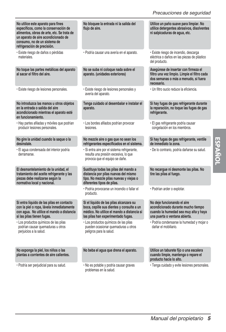 Español, Manual del propietario 5 | LG UT30 User Manual | Page 81 / 304