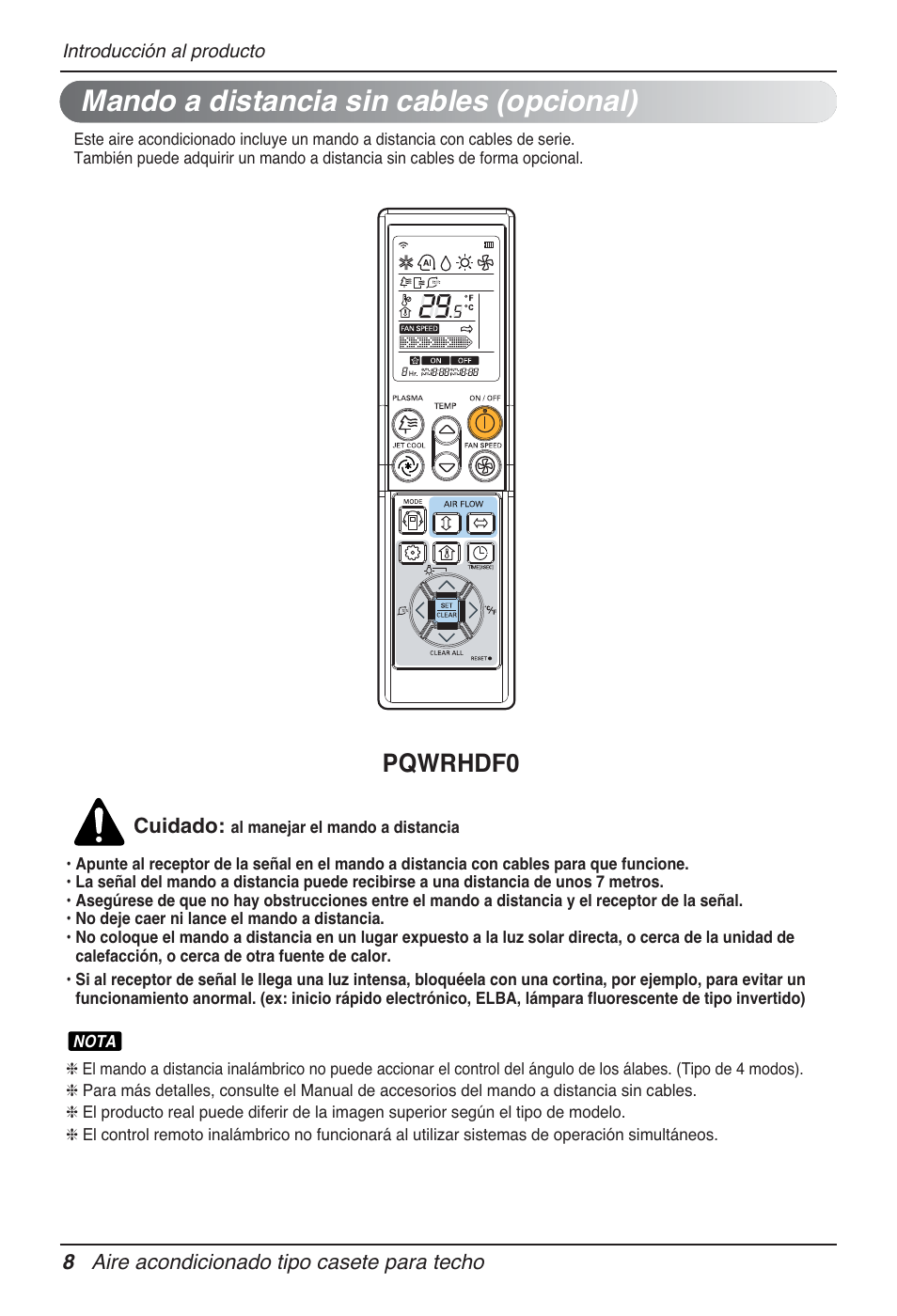 Mando a distancia sin cables (opcional), Pqwrhdf0 | LG UT30 User Manual | Page 84 / 304