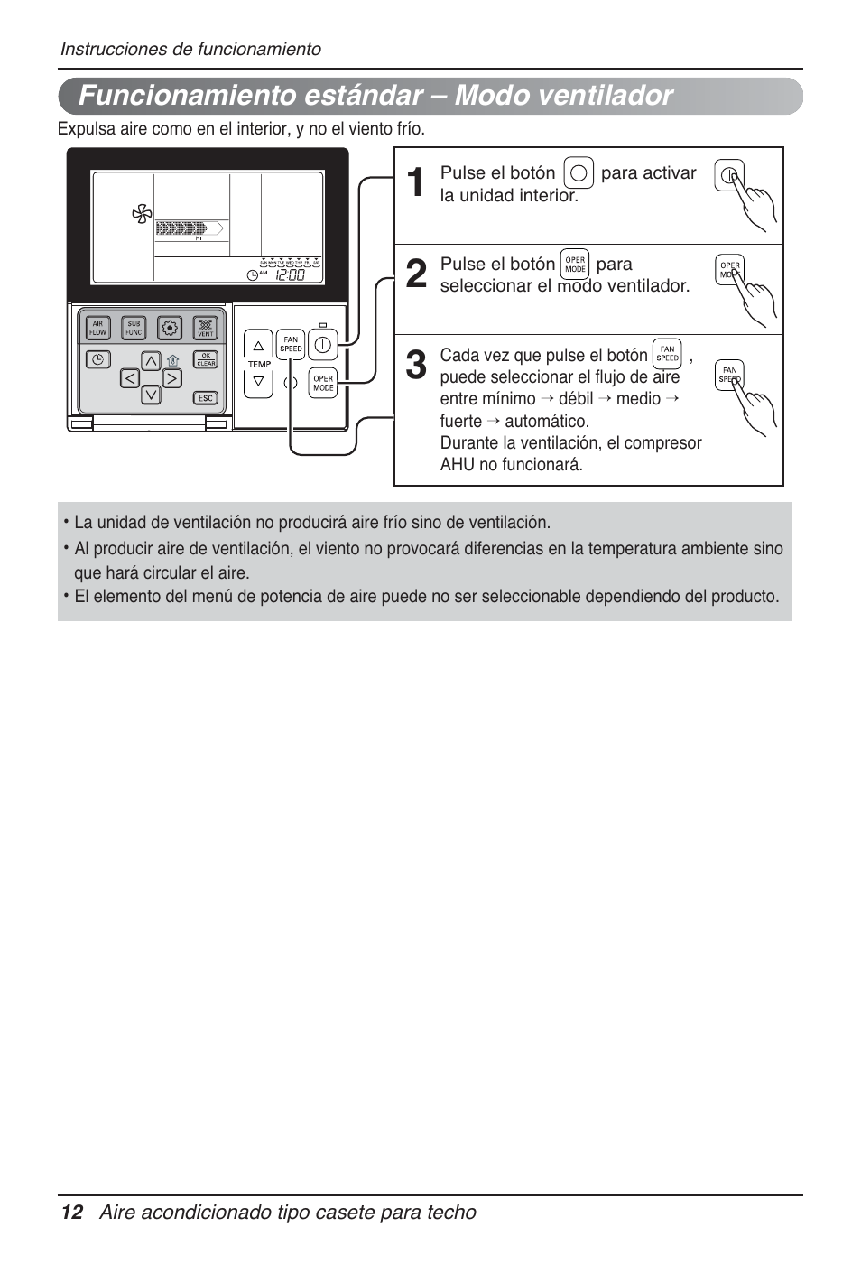 Funcionamiento estándar – modo ventilador | LG UT30 User Manual | Page 88 / 304