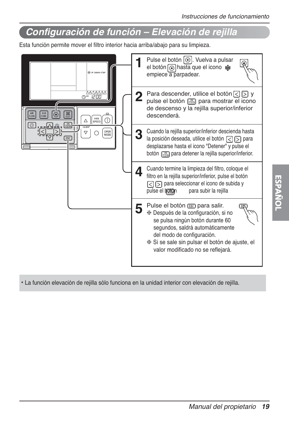 Configuración de función – elevación de rejilla | LG UT30 User Manual | Page 95 / 304