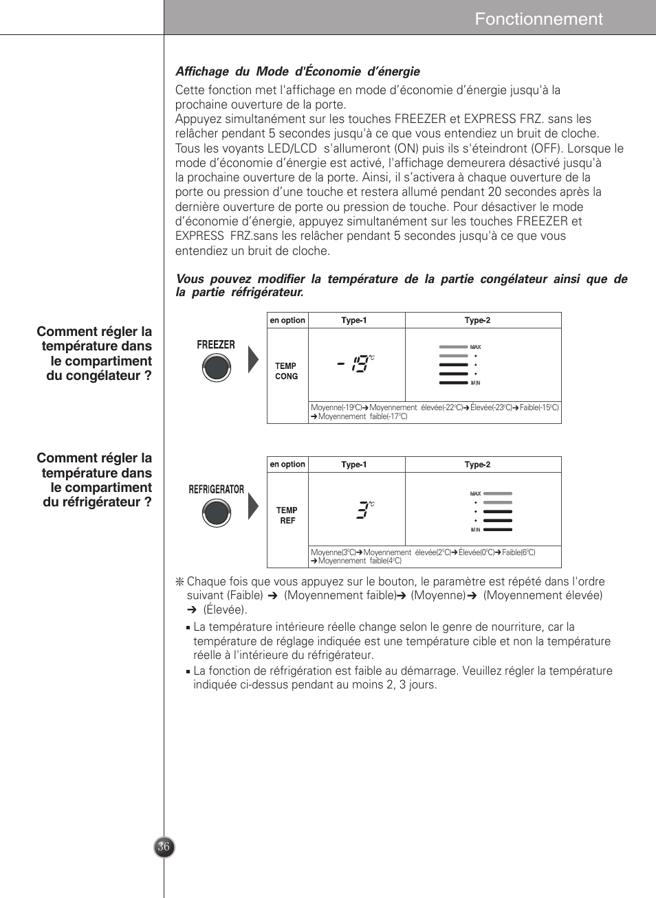 Fonctionnement | LG GWL2275YLQA User Manual | Page 36 / 82