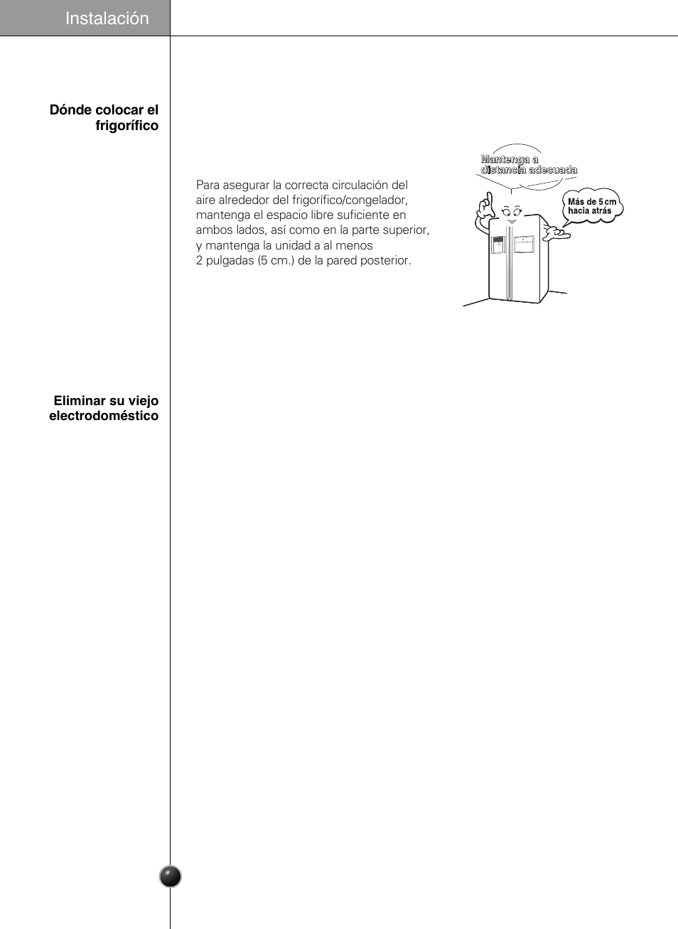 Seleccione una ubicación adecuada, Instalación | LG GWL2275YLQA User Manual | Page 59 / 82