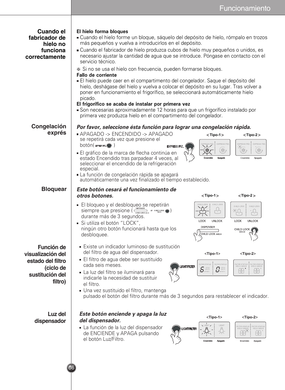 Funcionamiento | LG GWL2275YLQA User Manual | Page 66 / 82