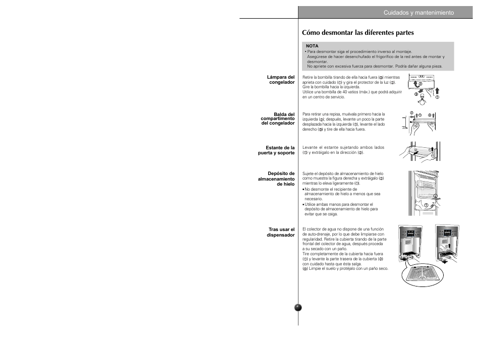 Cómo desmontar las diferentes partes, Cuidados y mantenimiento | LG GWL2275YLQA User Manual | Page 74 / 82