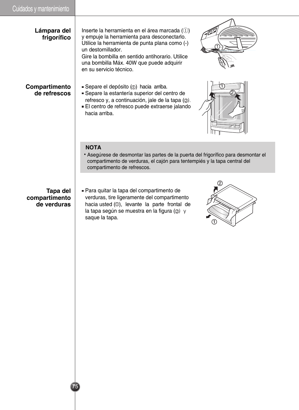 Cuidados y mantenimiento | LG GWL2275YLQA User Manual | Page 75 / 82