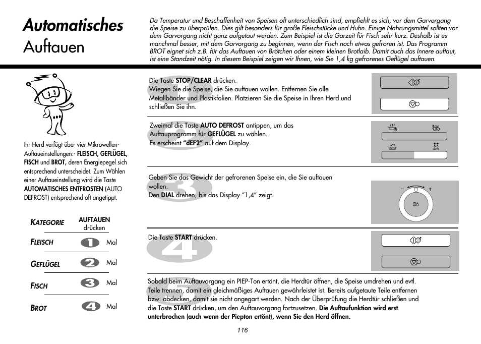 Automatisches auftauen | LG MH-6380SL User Manual | Page 122 / 141