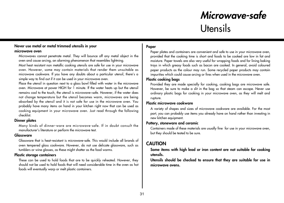 Microwave-safe utensils | LG MH-6380SL User Manual | Page 31 / 141