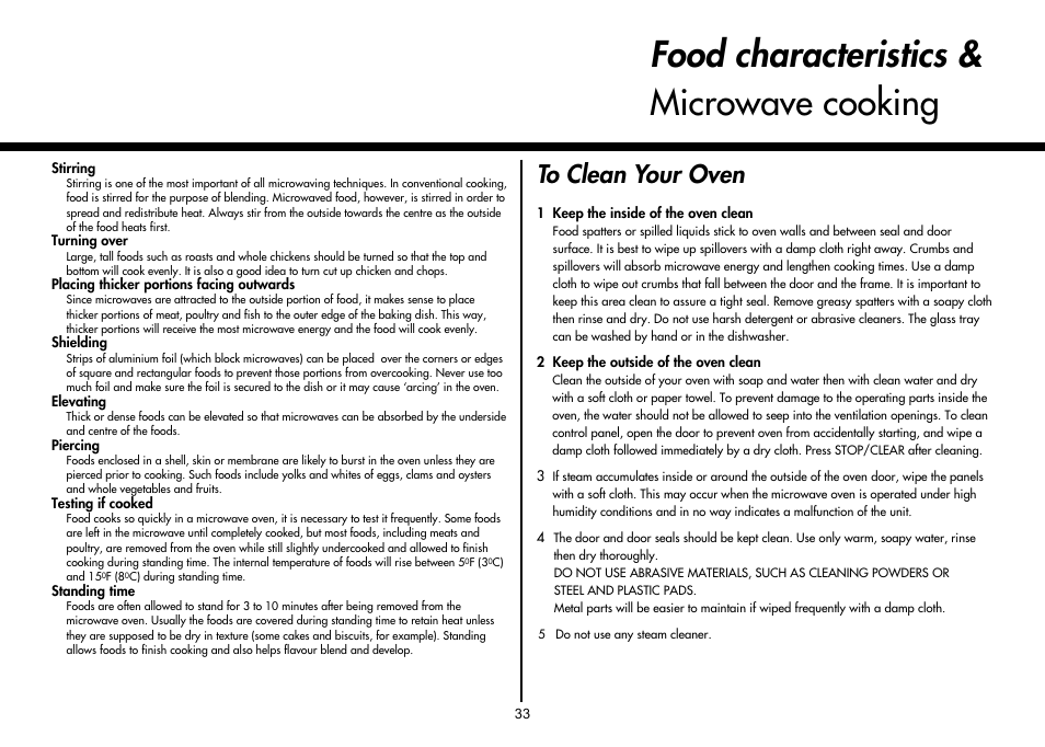 Food characteristics & microwave cooking | LG MH-6380SL User Manual | Page 33 / 141