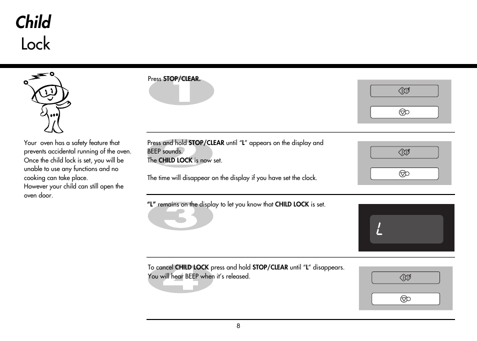 Child lock | LG MH-6380SL User Manual | Page 8 / 141