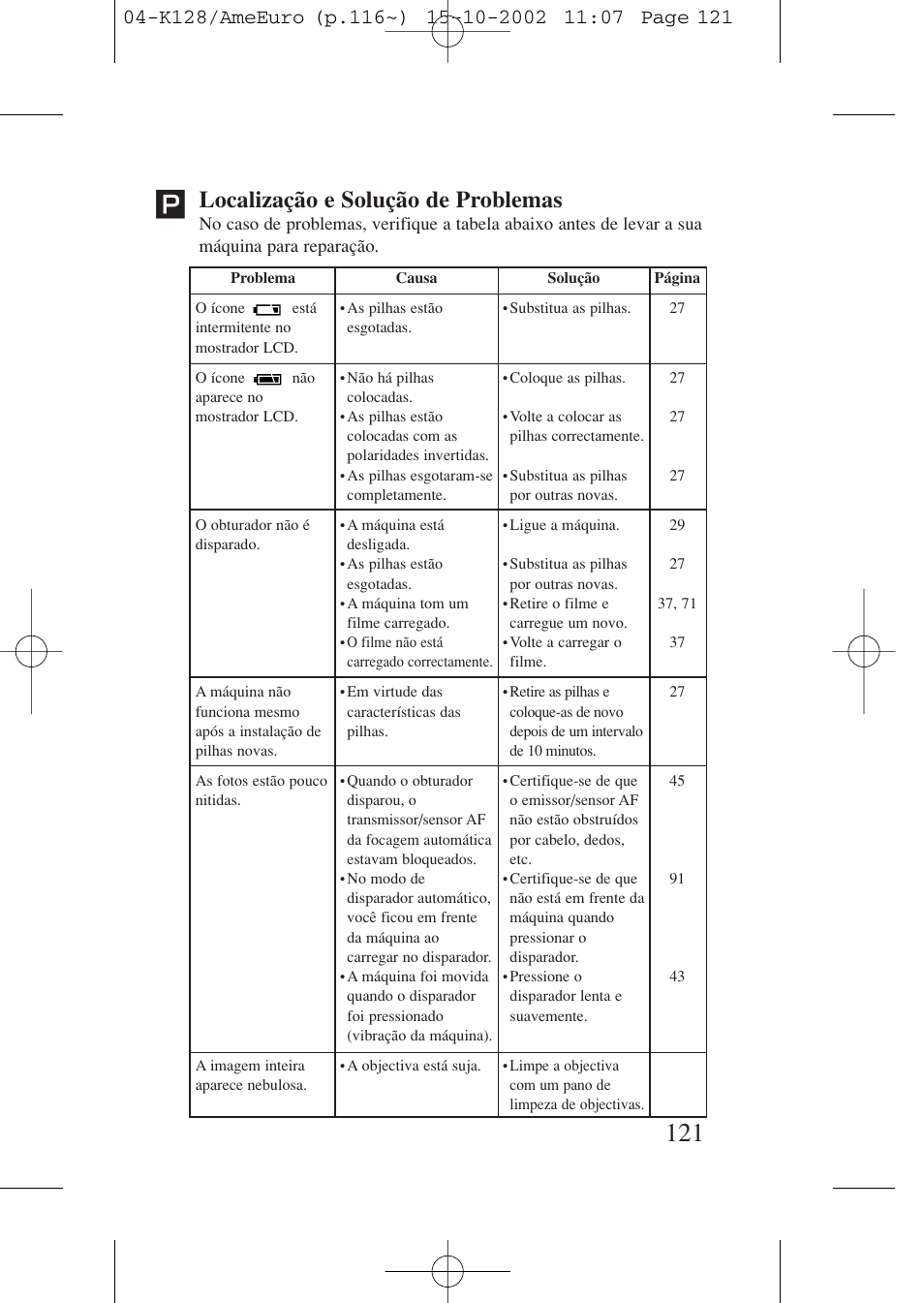 Localização e solução de problemas | Canon Prima AF-9s Set User Manual | Page 121 / 127