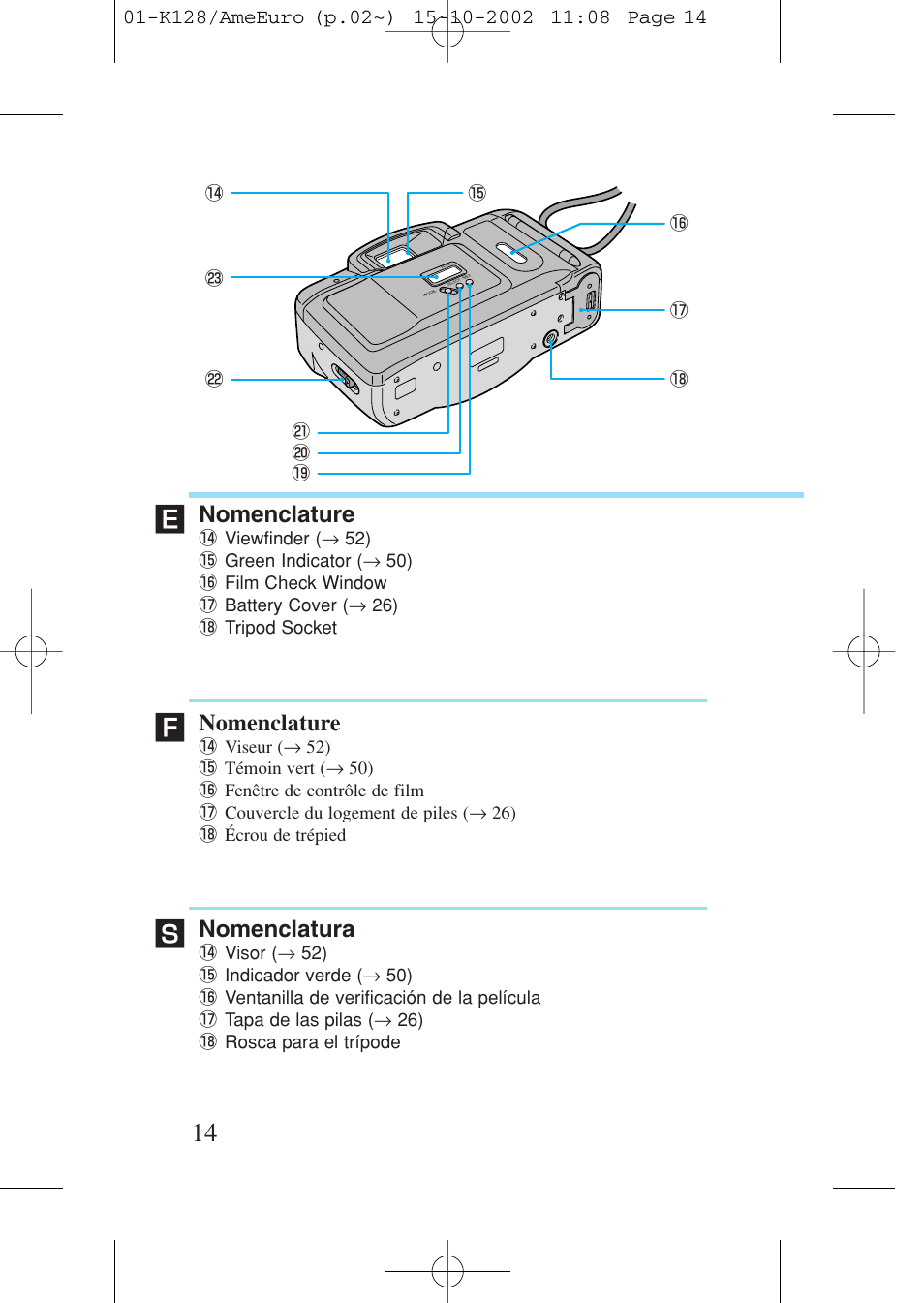 Nomenclature, Nomenclatura | Canon Prima AF-9s Set User Manual | Page 14 / 127