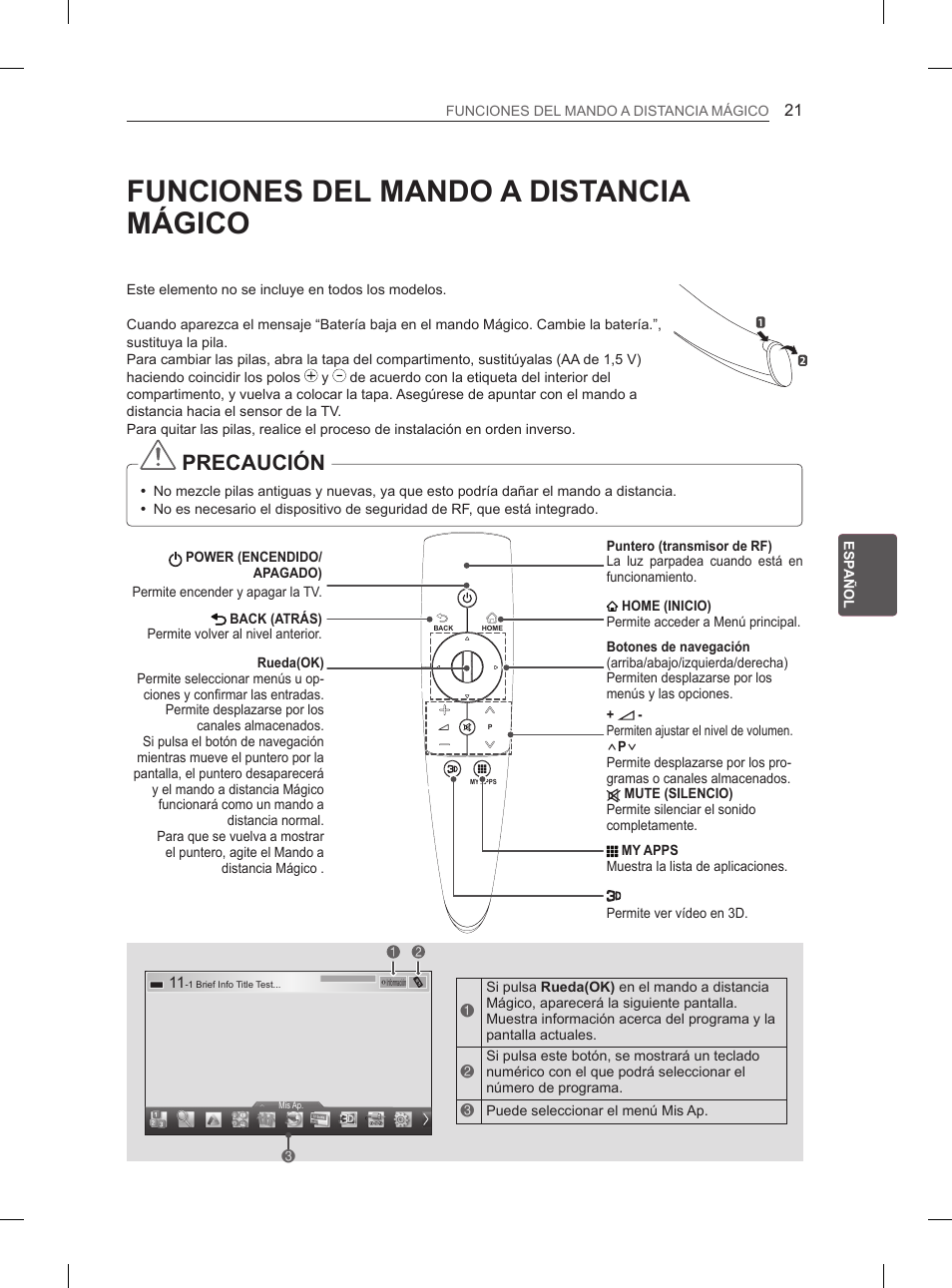 Funciones del mando a distancia mágico, Precaución | LG 50PM4700 User Manual | Page 132 / 671