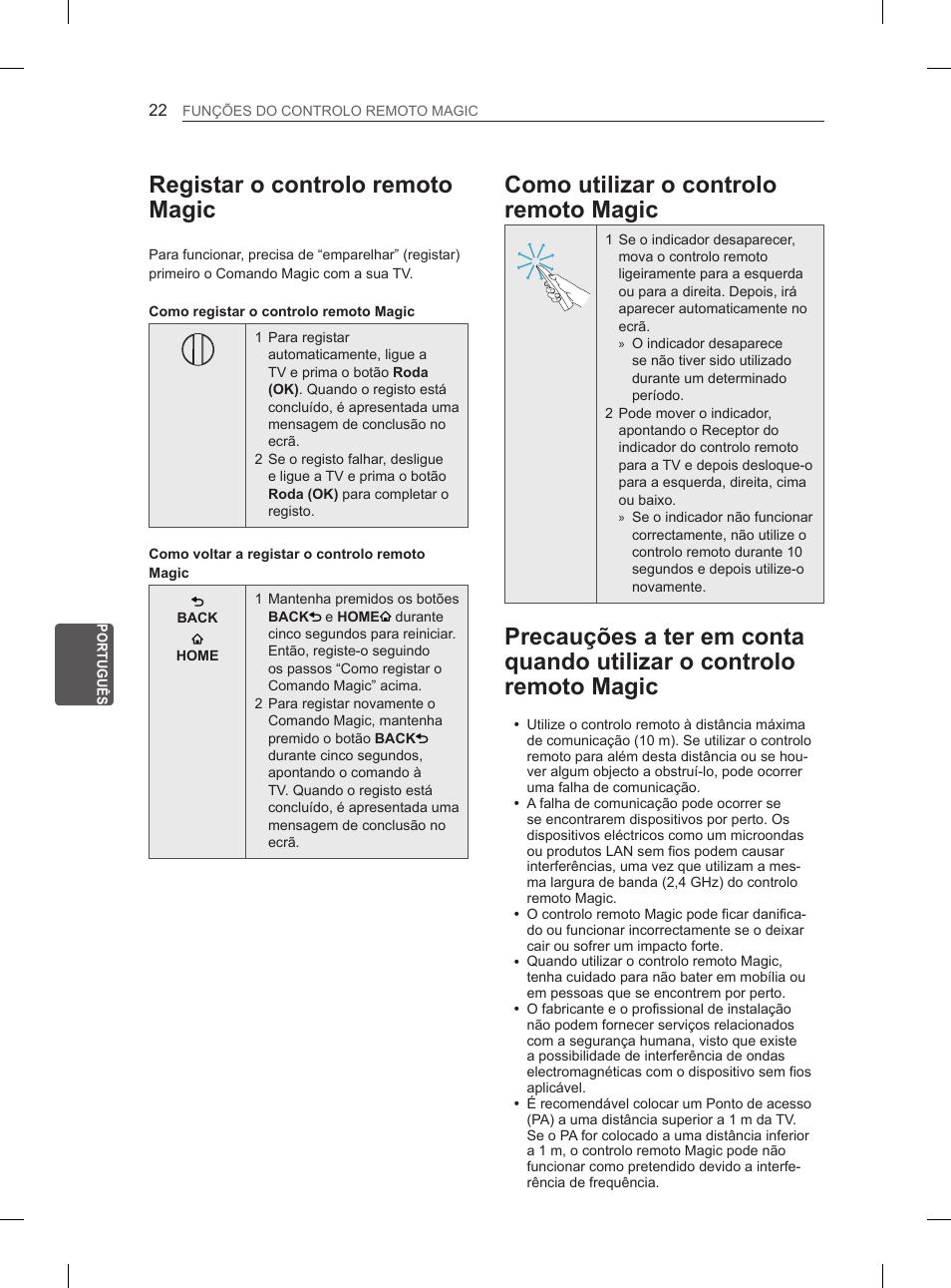 Registar o controlo remoto magic, Como utilizar o controlo remoto magic | LG 50PM4700 User Manual | Page 159 / 671
