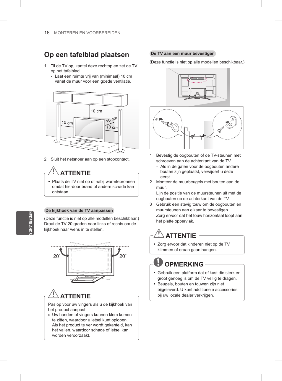 Op een tafelblad plaatsen, Attentie, Opmerking | LG 50PM4700 User Manual | Page 181 / 671