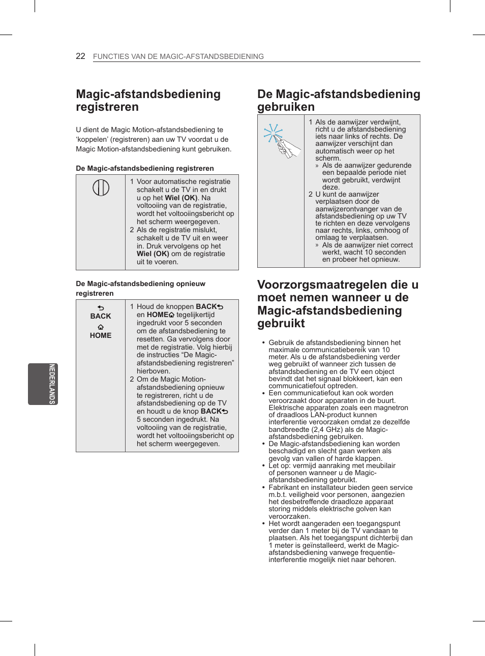 Magic-afstandsbediening registreren, De magic-afstandsbediening gebruiken | LG 50PM4700 User Manual | Page 185 / 671