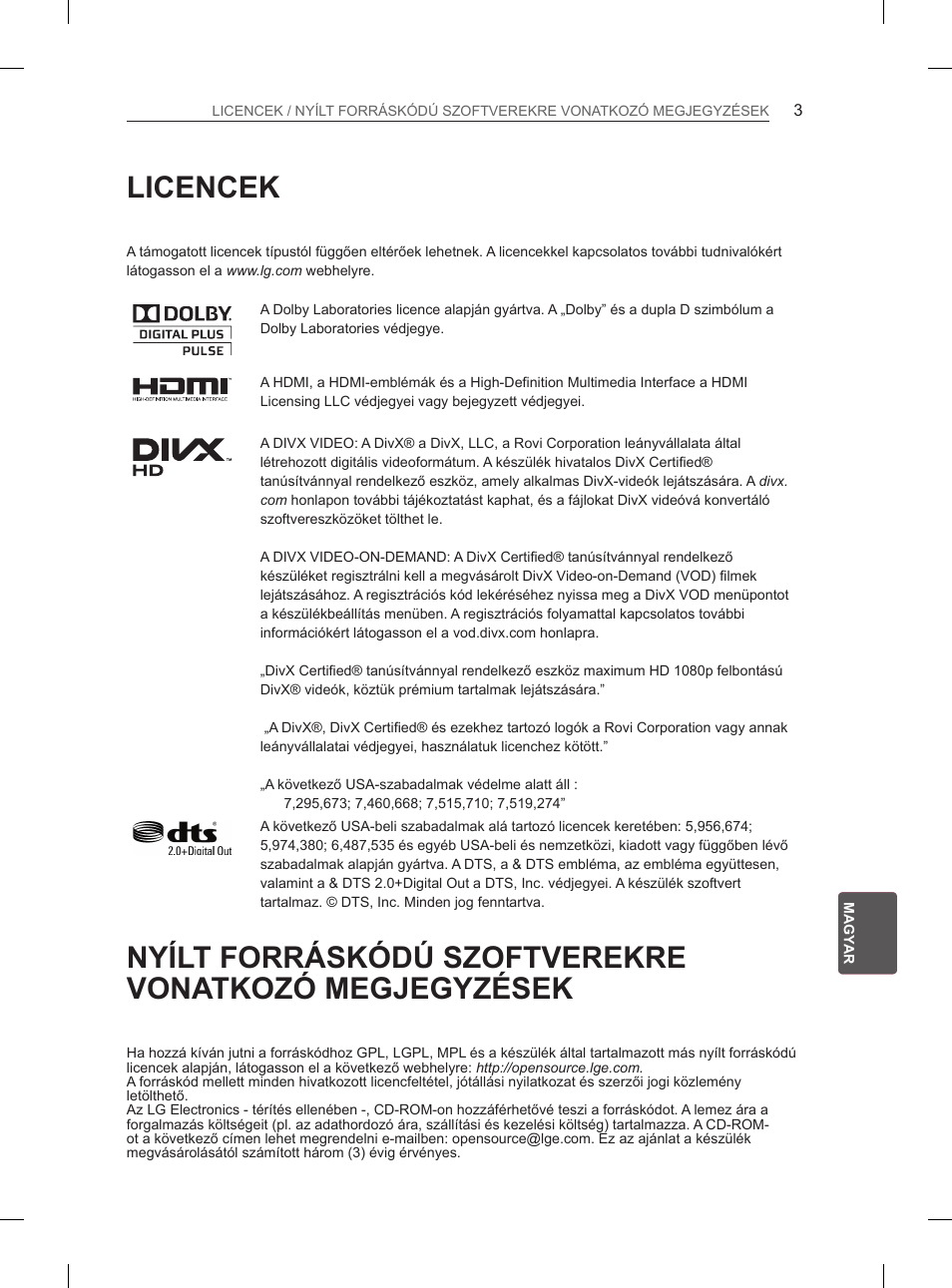 Licencek | LG 50PM4700 User Manual | Page 218 / 671