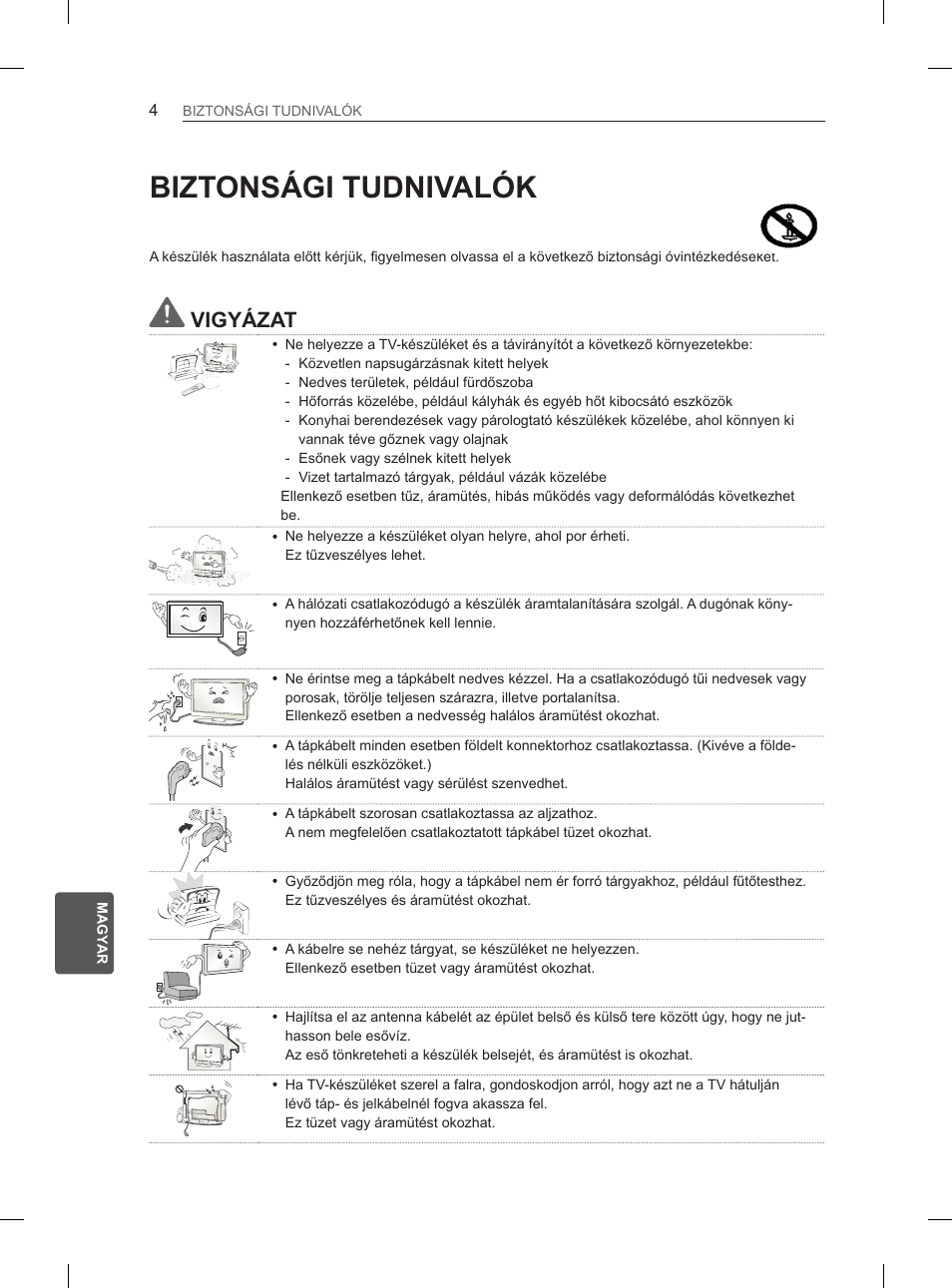 Biztonsági tudnivalók, Vigyázat | LG 50PM4700 User Manual | Page 219 / 671