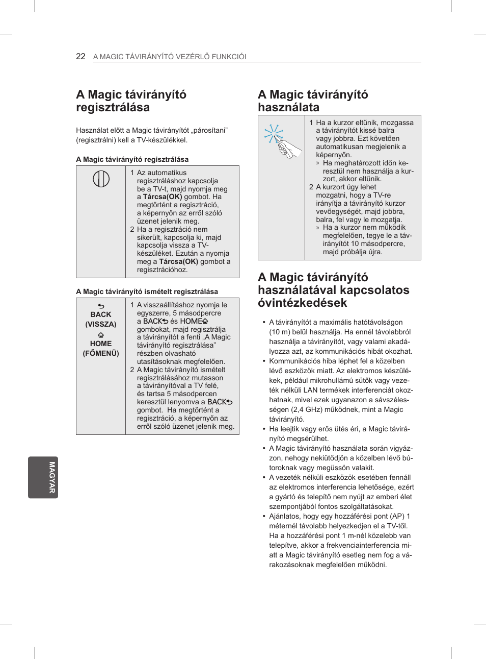 A magic távirányító regisztrálása, A magic távirányító használata | LG 50PM4700 User Manual | Page 237 / 671