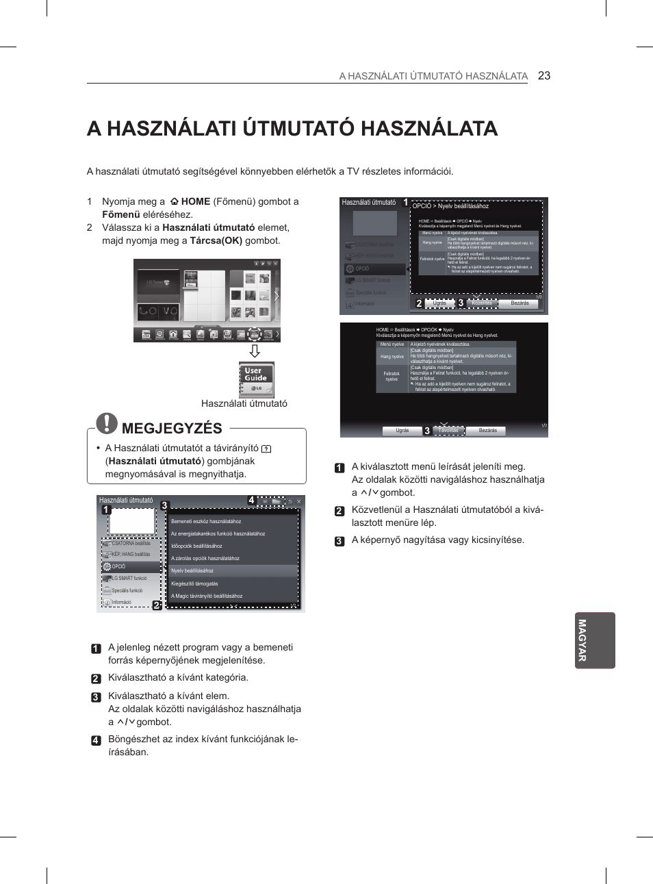 A használati útmutató használata, Megjegyzés, Használatiyútmutató | LG 50PM4700 User Manual | Page 238 / 671