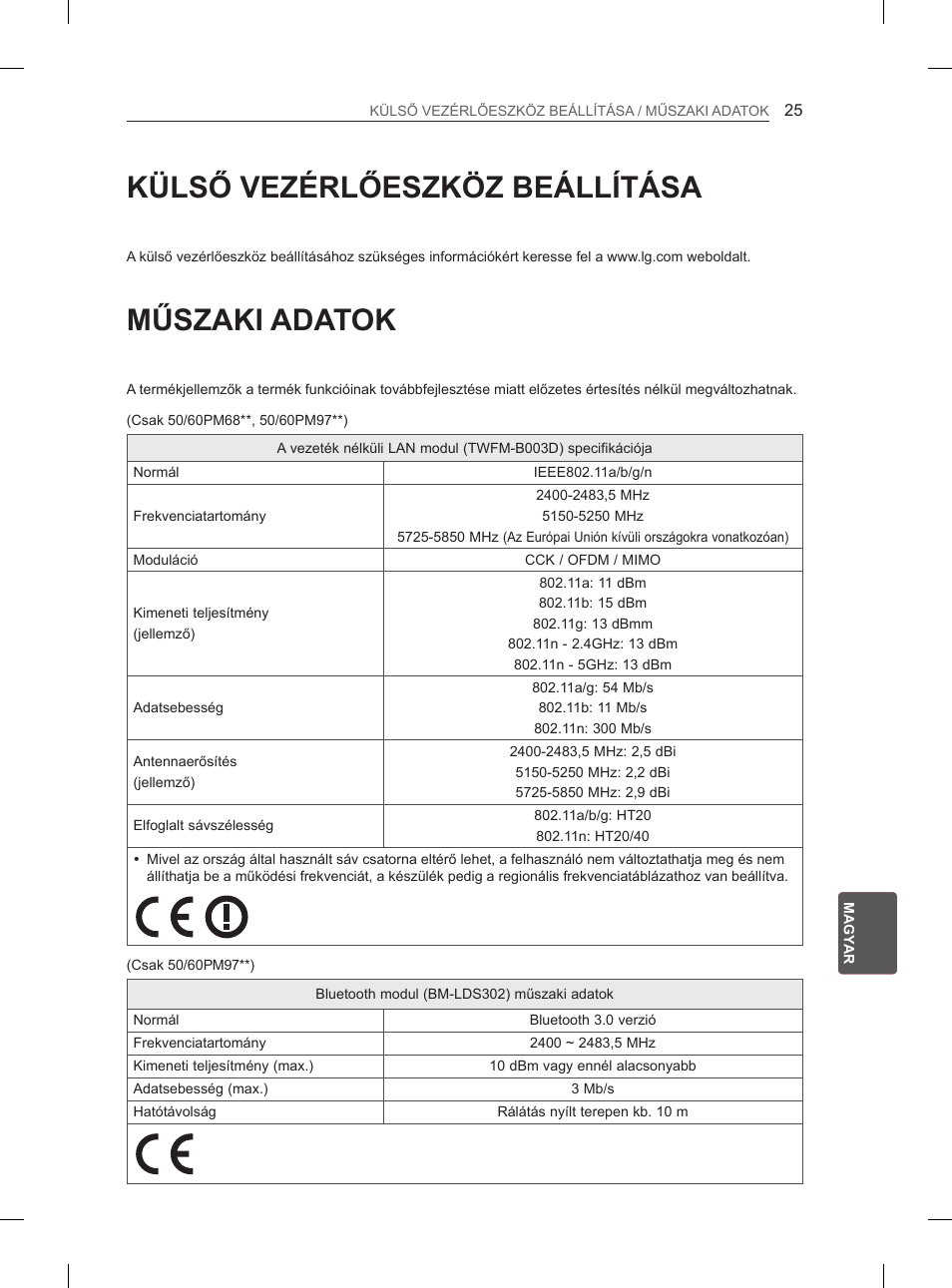 Külső vezérlőeszköz beállítása, Műszaki adatok | LG 50PM4700 User Manual | Page 240 / 671