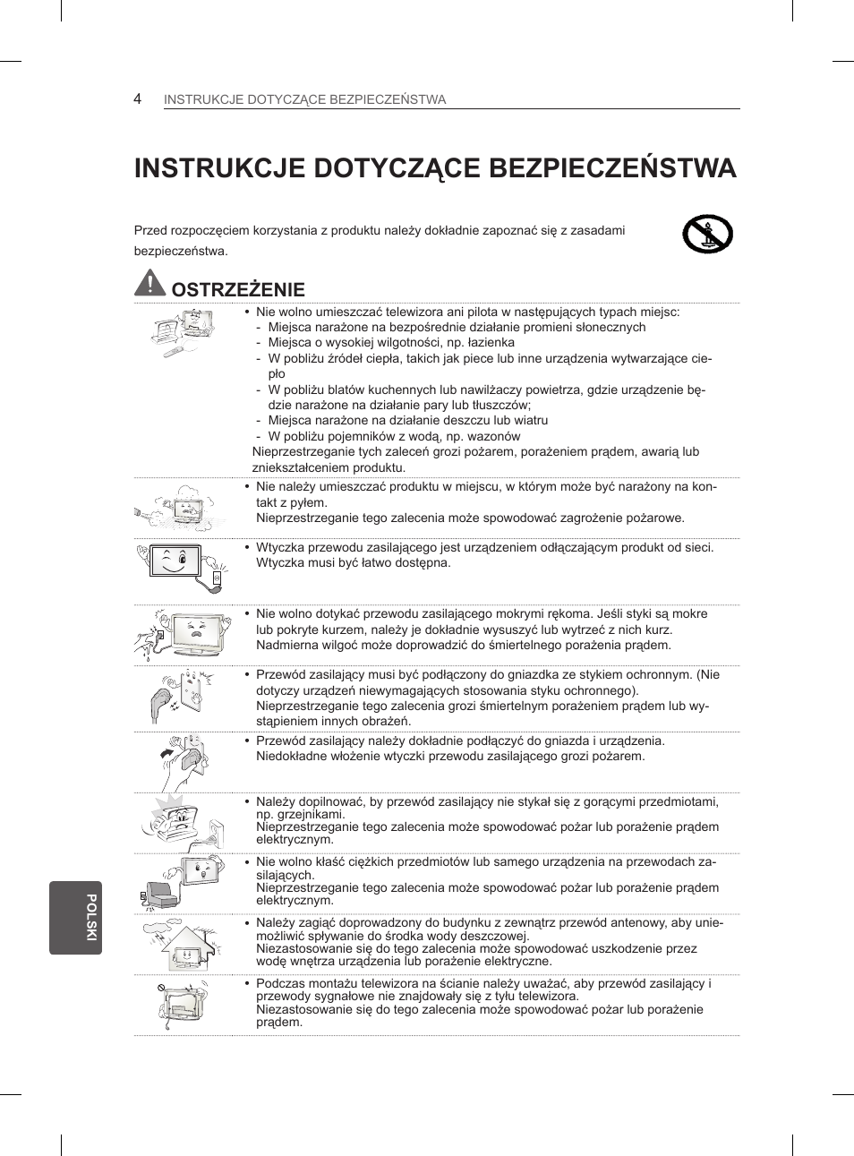 Instrukcje dotyczące bezpieczeństwa, Ostrzeżenie | LG 50PM4700 User Manual | Page 245 / 671