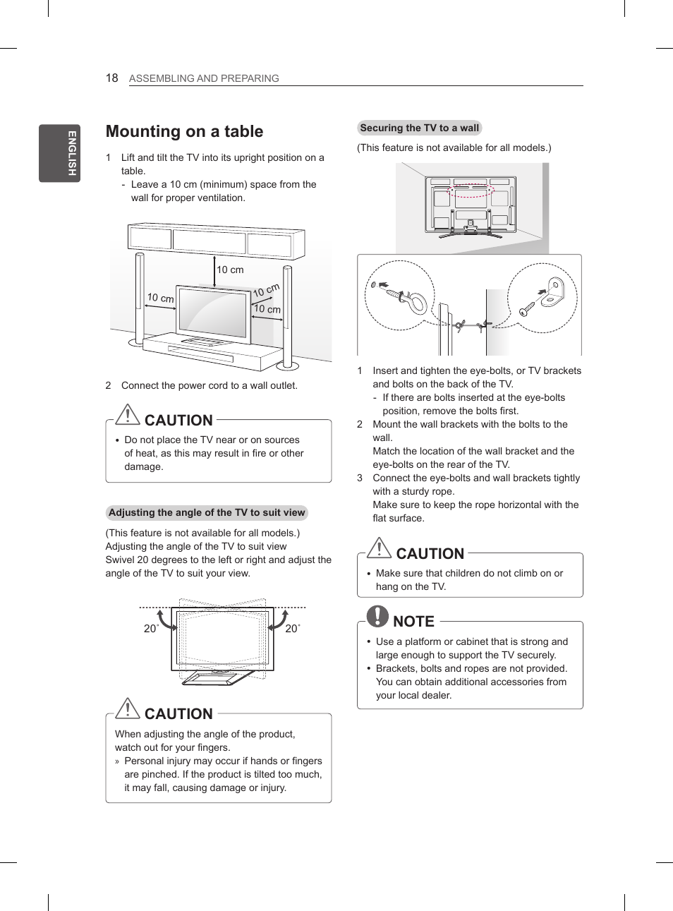 Mounting on a table, Caution | LG 50PM4700 User Manual | Page 25 / 671