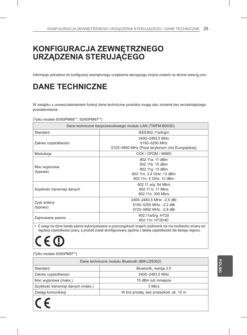 Konfiguracja zewnętrznego urządzenia sterującego, Dane techniczne | LG 50PM4700 User Manual | Page 266 / 671