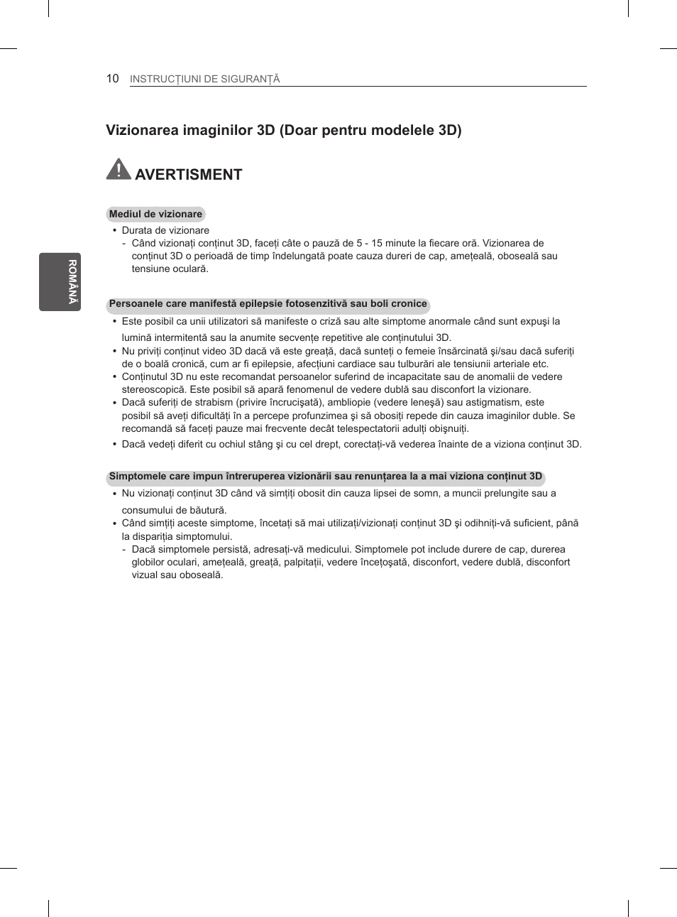 Avertisment, Vizionarea imaginilor 3d (doar pentru modelele 3d) | LG 50PM4700 User Manual | Page 329 / 671