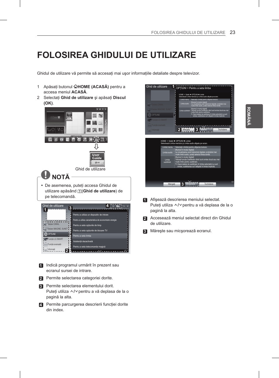 Folosirea ghidului de utilizare, Notă, Ghidydeyutilizare | LG 50PM4700 User Manual | Page 342 / 671