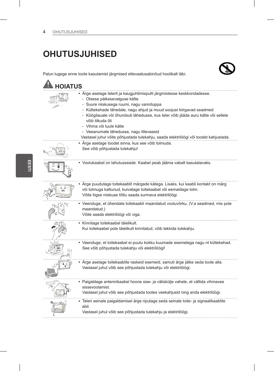 Ohutusjuhised, Hoiatus | LG 50PM4700 User Manual | Page 375 / 671