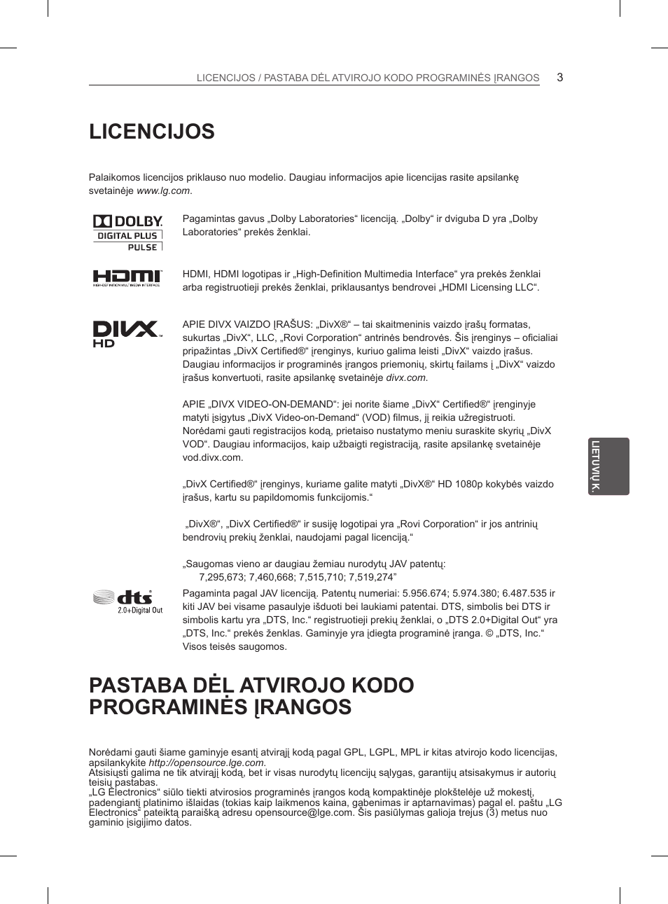Licencijos, Pastaba dėl atvirojo kodo programinės įrangos | LG 50PM4700 User Manual | Page 400 / 671
