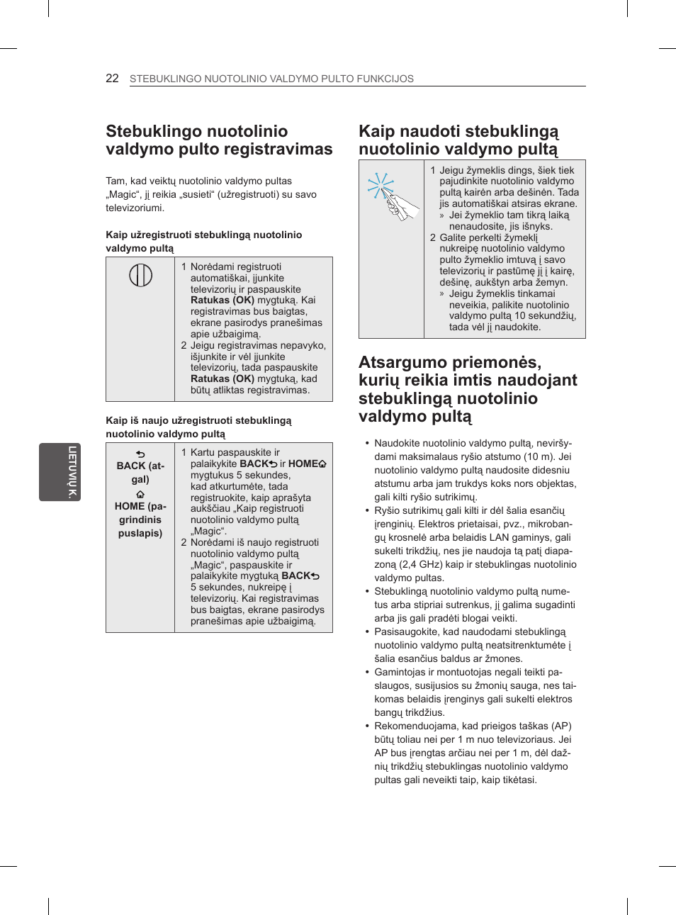 Stebuklingo nuotolinio valdymo pulto registravimas, Kaip naudoti stebuklingą nuotolinio valdymo pultą | LG 50PM4700 User Manual | Page 419 / 671
