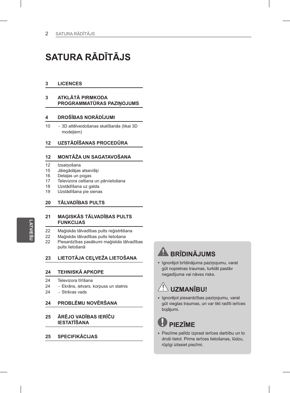 Satura rādītājs, Brīdinājums, Uzmanību | Piezīme | LG 50PM4700 User Manual | Page 425 / 671