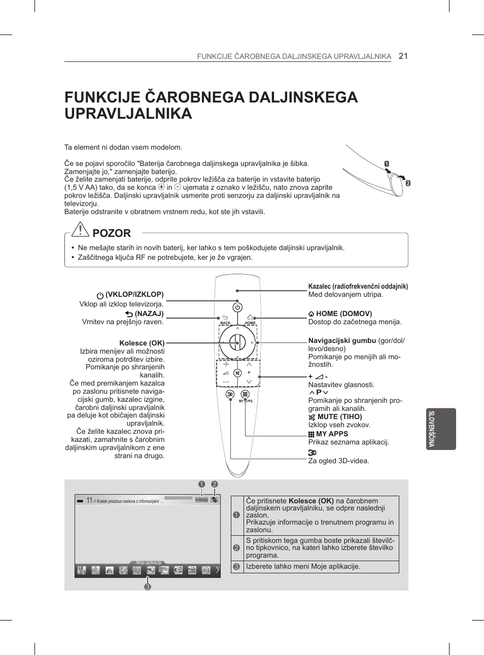 Funkcije čarobnega daljinskega upravljalnika, Pozor | LG 50PM4700 User Manual | Page 470 / 671
