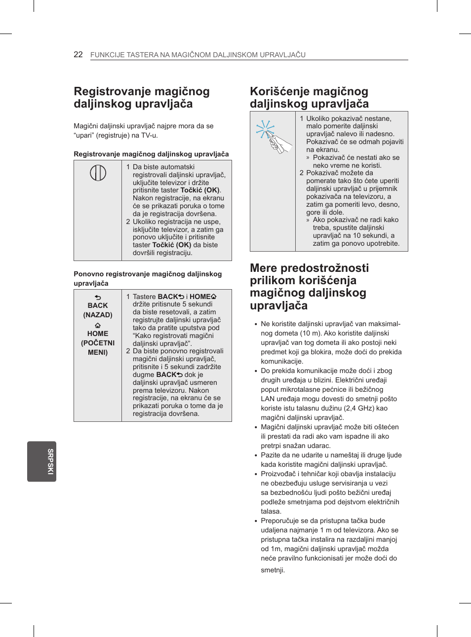 Registrovanje magičnog daljinskog upravljača, Korišćenje magičnog daljinskog upravljača | LG 50PM4700 User Manual | Page 497 / 671