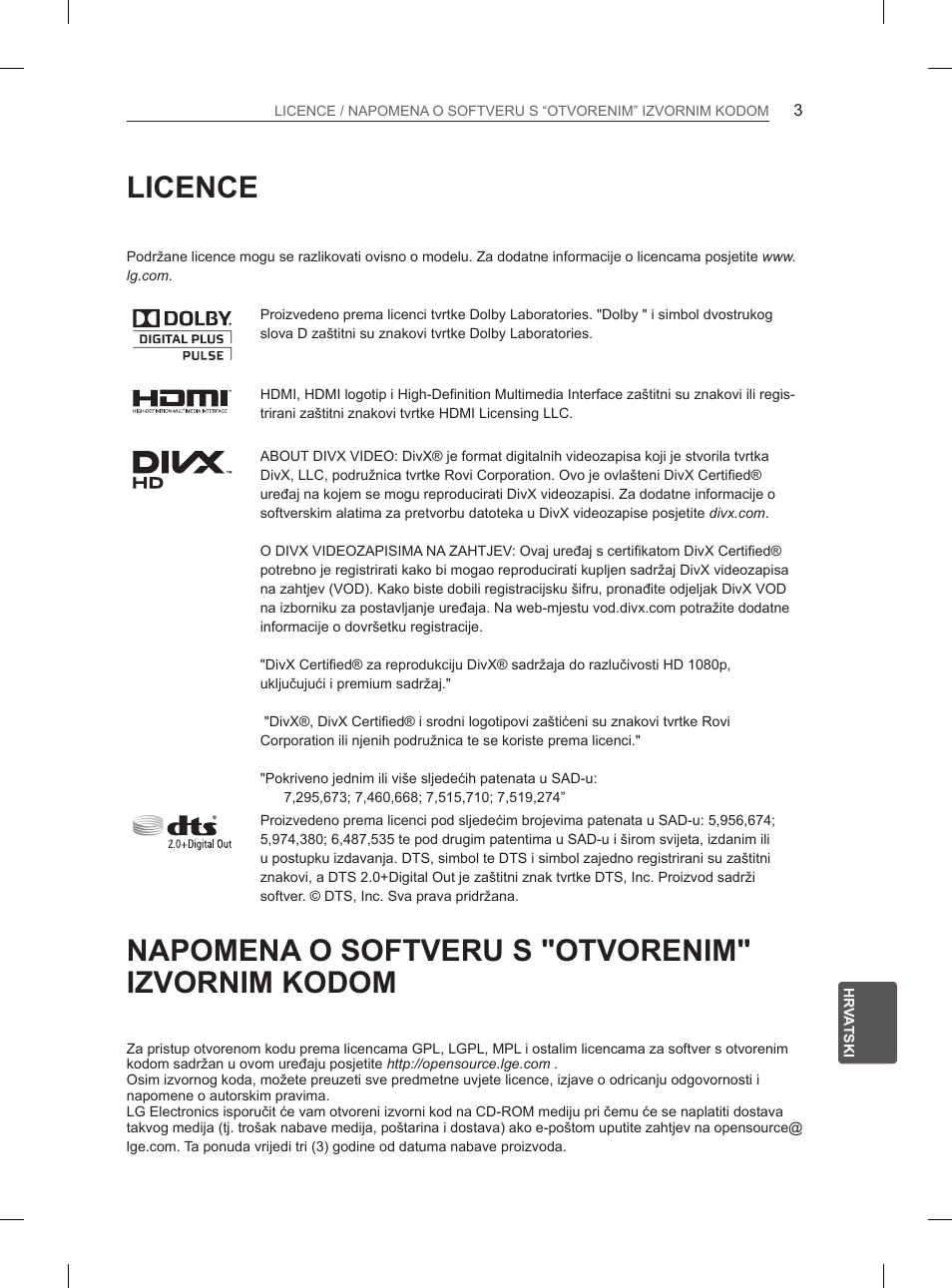 Licence, Napomena o softveru s "otvorenim" izvornim kodom | LG 50PM4700 User Manual | Page 504 / 671