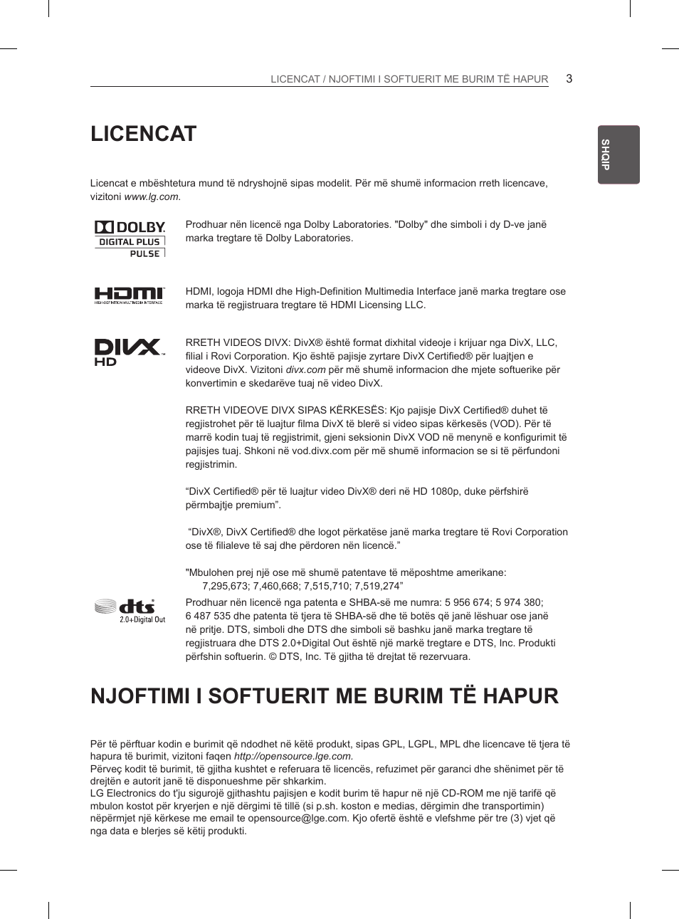 Licencat, Njoftimi i softuerit me burim të hapur | LG 50PM4700 User Manual | Page 530 / 671