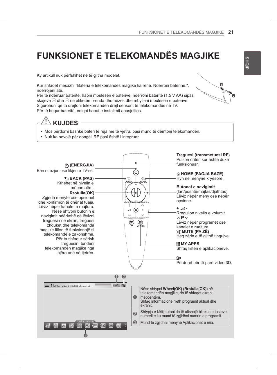 Funksionet e telekomandës magjike, Kujdes | LG 50PM4700 User Manual | Page 548 / 671