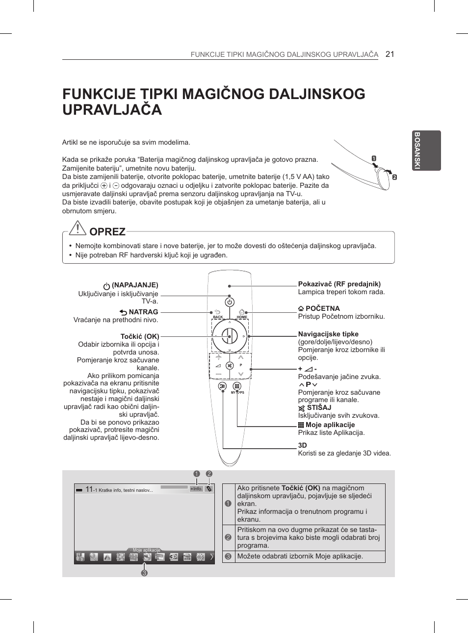 Funkcije tipki magičnog daljinskog upravljača, Oprez | LG 50PM4700 User Manual | Page 574 / 671